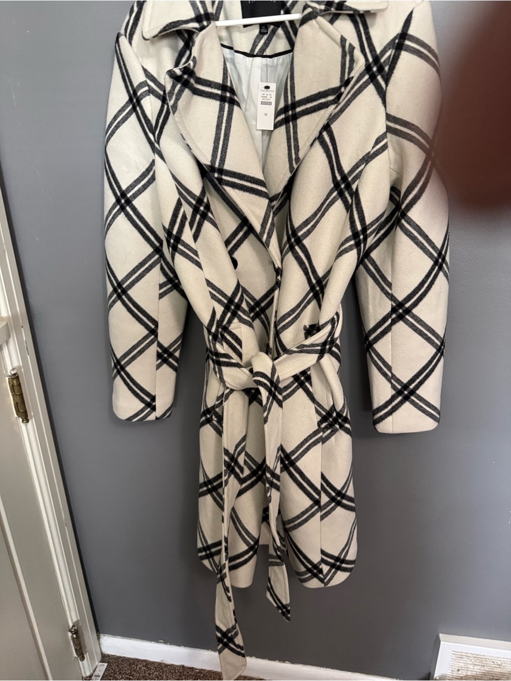 Talbots Ivory Coat with Black Plaid